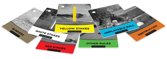 The Official Golf Rule Tags set, seven 3 by 4 inch tags on a screwlock ring