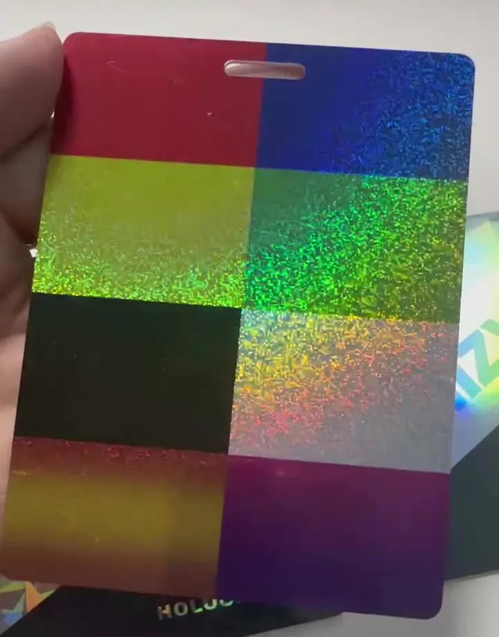 Test color grid printed over Confetti Holographic