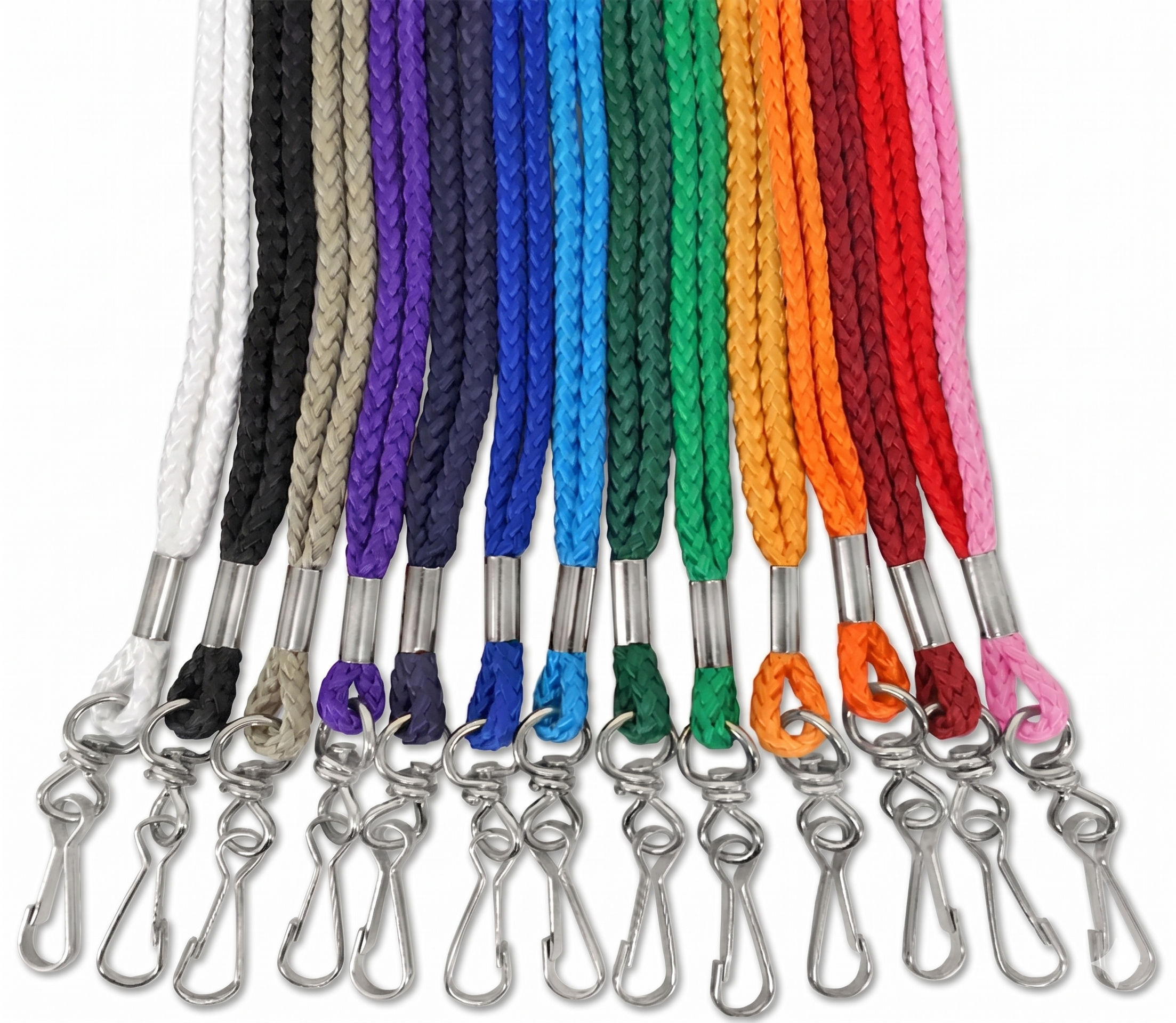 Round cord lanyards with swivel hooks in 12 colors